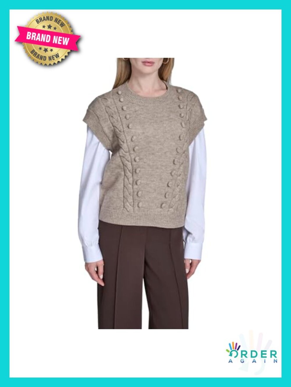 Mixed Media Sweater Vest with Woven Sleeves